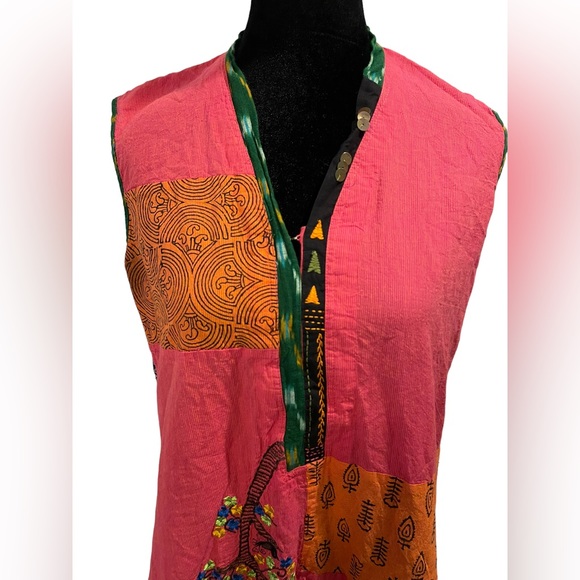 Vintage Patchwork Indie Hippie Earthy Eclectic Embroidered Woodland Tunic Top - Picture 2 of 7